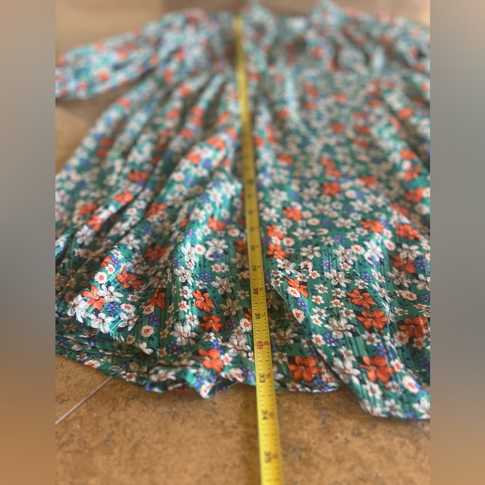 Umgee Teal Floral Puff Sleeve Metallic Babydoll Dress - Size S - VGC - Picture 9 of 9